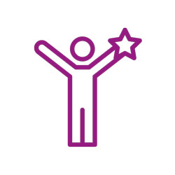 person with raised arms holding a star