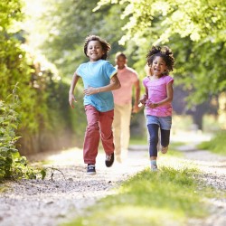 children running down a path